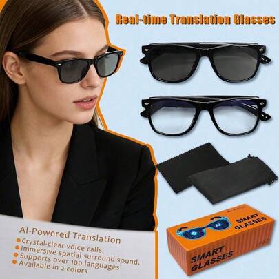 AI Smart Translation Anti-Blue Light Glasses, Retro Sunglasses, Photochromic Lenses, Multi-Function Real-Time Translation Glasses, Support Music Playback And Voice Calls, Compatible With Over 100 Languages