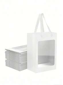 1/5pcs Elegant Square Gift Bags With Clear Window, Suitable For Displaying Bouquets, Baby Shower, Mother's Day, Christmas, Valentine's Day Flower Gifts, Ideal For Giving Small Gifts, Holiday Parties, Wedding Gift Boxes, Birthday Gift Bags, Gift Packaging Bags, Flower Shop Gift Bags, Ladies' Gift Bags, Gift Bags, Retail Packaging Decorations, Suitable For Shopping, Parties, Weddings, Birthdays, Holidays, Valentine's Day, Teacher's Day And Other Occasions.