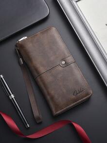SHABILI 男士长款钱包拉链手拿包多卡位休闲大容量手机袋零钱包男士钱包腕包 - 咖啡棕 - 查看 6