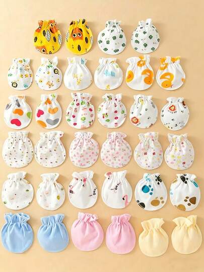 6 Pairs Random Pattern Children's Mittens, 20 Assorted Designs, 6 Pairs Scratch-Proof & Thumb-Sucking Protection Printed Mittens