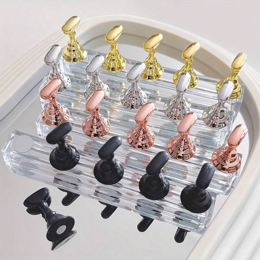 Acrylic Nail Practice Display Stand With Strong Magnetic Nail Plates, Transparent Acrylic Nail Art Practice Board For Beginners, Nail Salon Manicurist Tools,Makeup Bag,Travel Essential