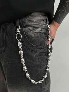1pc Fashionable Double-Layer Punk Skull Pants Chain, Unique Streetwear Accessory, Suitable Parties And Gifts - 銀色 - 查看 9