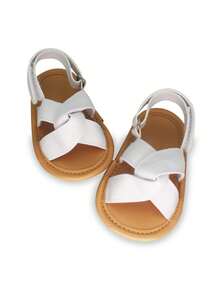 1 par de sandalias planas cómodas y antideslizantes con diseño de moño de denim para bebé, adecuadas para el verano - Blanco - Ver 3