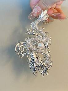 1个中国风卡通龙形发夹，镶嵌水钻和珍珠，适合编发。发夹，发饰。时尚爪夹。时尚爪夹，优雅发爪，休闲发夹，美发夹，夏季海滩度假必备。 - 彩色 - 查看 4