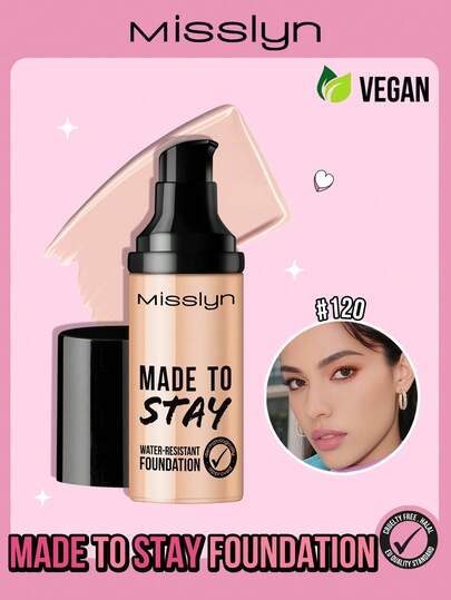 Misslyn 这款防水粉底持久不脱妆，提供均匀遮瑕，防水防晕染。质地柔滑，遮瑕力强，同时滋养肌肤。它是品牌美妆产品，也是一款适合女性和女孩的底妆单品。它是冬季的理想之选，也是对Y2K风格的完美诠释，时尚百搭。适合生日、情人节、派对、新年等各种场合。色号丰富，且不含动物成分，未进行动物实验。