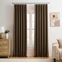 Brown Blackout Curtains 96 Inches Long,Soft Polyester Faux Silk Floor Length Pinch Pleats Panels Drapery For Bedroom, Living Room, Office, Hotel, 40" W X 96" L, Set Of 2, Dark Chocolate - Brown + 40"W X 96"L (Pack Of 2) - View 1