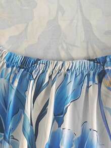 1pc Stretch Digital Floral & Plant Print Chair Cover, Washable High Back Dining Chair Protector, Suitable For Living Room, Home, Restaurant, Party, Holiday Decor - Multicolor - View 6