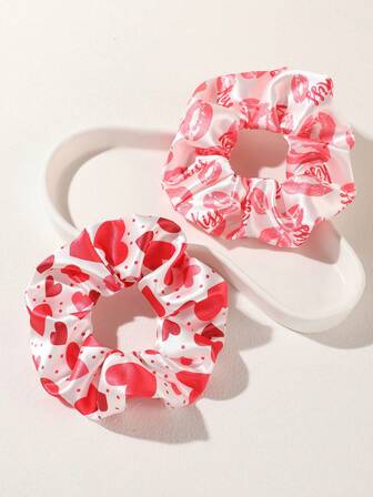 2 pezzi Elastici per capelli in tessuto con stampa a cuore e labbra, accessori per capelli ad alta elasticità per donne, adatti per uso quotidiano, pendolarismo, lavoro e appuntamenti