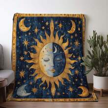 Retro Moon, Star And Sun Printed Blanket,Super Soft Flannel Printed  Blanket,As Birthday Gifts, Family, Wedding, Souvenir Blankets, Polyester Blankets Suitable For All Seasons, Washable, Machine Washable, Lightweight, Breathable, Comfortable, Warm, Unique, 280gsm For Him, Her Personalized Ideal Gifts For Her, Him, Family, Boyfriend, Girlfriend, Father, Family, Mother, Lover, Daughter, Son, Grandfather, Grandmother, Teacher,Doctor, Nurse,Friend, Classmate, Pet. Perfect Nap, Camping, Travel, Home, Daily Life, Office Decoration, Birthday, Anniversary, Valentine's Day, Thanksgiving, Graduation Season,Christmas, Halloween, Mother's Day, Father's Day, Wedding, New Year Gifts ,Sofa,Bed,Car,Bedroom,Living Room,Office,  Outdoor Camping, Beach,Wall Decoration - 多色14 - 查看 2