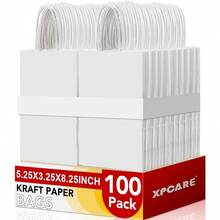 XPCARE 100Pcs Paper Gift Bags 5.25x3.25x8.25'' Small Paper Bags with Handles Bulk Kraft Paper Bags for Birthday Party Favors Shopping Retail White - Blanco 100 unidades - Ver 1