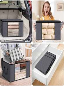 Foldable Large Capacity Grey Storage Bag With Reinforced Handle - Multipurpose Wardrobe Storage Bag Suitable For Clothes, Blankets, Quilts, Sheets, Pillows And Toys, Ideal For Bedroom Closet Organization. - Multicolor - View 9