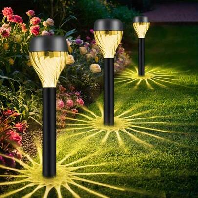 8pcs Solar Powered LED Pathway Lights, Warm White LED Garden Lights, Outdoor Landscape Lights, Oval Waterfall Pattern, Durable ABS Material, Flush Mount Design, Easy Installation, Suitable For Garden, Yard, Patio, Walkway, Lawn, Driveway, Park