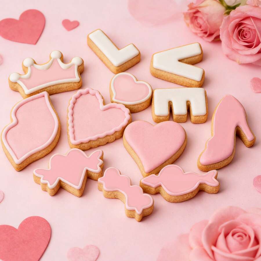 12pcs/Set Valentine's Day Cookie Cutter Set - Heart, Lips, Heart With Arrow, Double Heart, Crown, Suitable For Wedding, Anniversary, Engagement, Valentine's Day Party - Silver - View 1