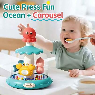 Children's Toy Insect Carousel Playground Bouncing Ball, Interactive Early Education Animal Press & Rotate Toy - Colorful Rotating Cognitive Game, Cultivate 3M+ Toddler Fine Motor Skills, Birthday Christmas Gift