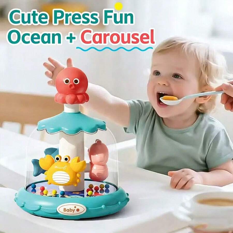 Brinquedo Infantil Carrossel de Insetos Playground Bola de Pular, Brinquedo Interativo de Pressionar e Girar Animais para Educação Precoce - Jogo Cognitivo Colorido Rotativo, Cultivar Habilidades Motoras Finas de Crianças de 3M+, Presente de Aniversário e Natal