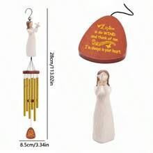 MINGZHANG 1pc 30cm Peaceful Figurine Wind Chime – Inspirational Design, White Dress With Small Bird, Aluminum & Wood For Indoor Or Outdoor Hanging Decoration, Modern Style With Vertical Columns And Wooden Bottom Plate, Suitable For Balcony, Garden Or Living Room Display - 金色 - 查看 6