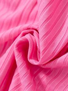 Tween Girls Summer Colorblock T-Shirt Set, Round Neck Ribbed Knit Top + Elastic Waist Shorts/ Skort 2-Piece, Pearl Decor, Flutter Sleeve Design, Sweet & Cute For Casual Outings - Hot Pink - View 7