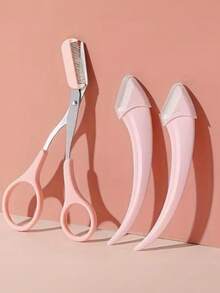 3pcs/Set Pink Eyebrow Scissors Set, High Quality Angled Razor & Comb, Essential For Beginners To Easily Shape