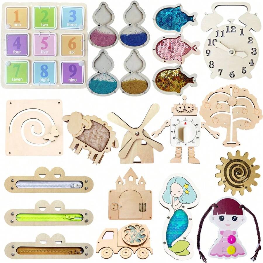 Montessori Busy Board Toy Unfinished Parts, Early Childhood Intelligence Development And Behavioral Habit Training, DIY Memory Walking Board - Multicolor - View 1