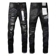 Men Jeans 2026 Slim Fit American Retro Checkered Purple Black Y2K Classic Style Skinny Pants For Men Fashionable And Comfortable - 黑色 - 查看 1