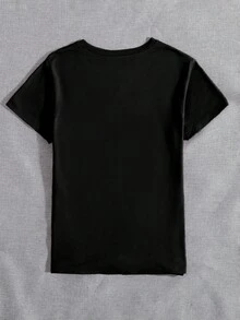 Camiseta de manga corta holgada y cómoda con estampado de luna para mujer, versátil y de moda, adecuada para uso casual diario y de calle, color negro