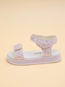 This Children's Sandal Exudes A Sweet And Adorable Vibe. The Pink Glitter And Star Accents, Along With The Thickened Sole Design, Not Only Protect The Feet But Also Look Sweetly Lively. This Flat Sandal Can Be Easily Paired With Various Summer Outfits. - Pink - View 2