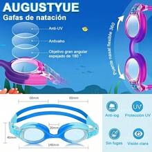 Gafas de natación para niños 2 unidades Lentes de natación con tapones y clips para la nariz sin Fugas antivaho antideslumbrante Fáciles de ajustar y cómodas con protección UV - AzulyPrpura - Ver 4