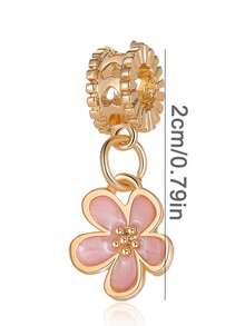 7pcs Gold & Pink Floral Beaded Bracelet, Necklace, Pendant Set, Suitable As Gift For Friends - Gold - View 7