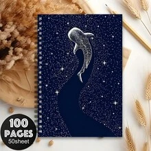 1pc A5 Spiral Notebook With Beautiful Starry Sky And Whale Shark Design, Suitable For Daily Notes, Office Supplies, School, Art Creation, Study Notes, Sketches, Excellent Gift Choice, 50 Pages - A5 - View 3