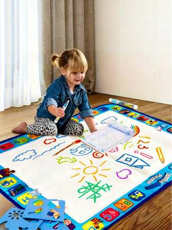 神奇水彩画画布玩具，益智绘画垫，可重复使用的绘画写作毯，趣味神奇画布玩具套装，教育玩具，大尺寸画布，不脏手，涂鸦绘画，趣味印花滚筒，礼物，圣诞节，返校季