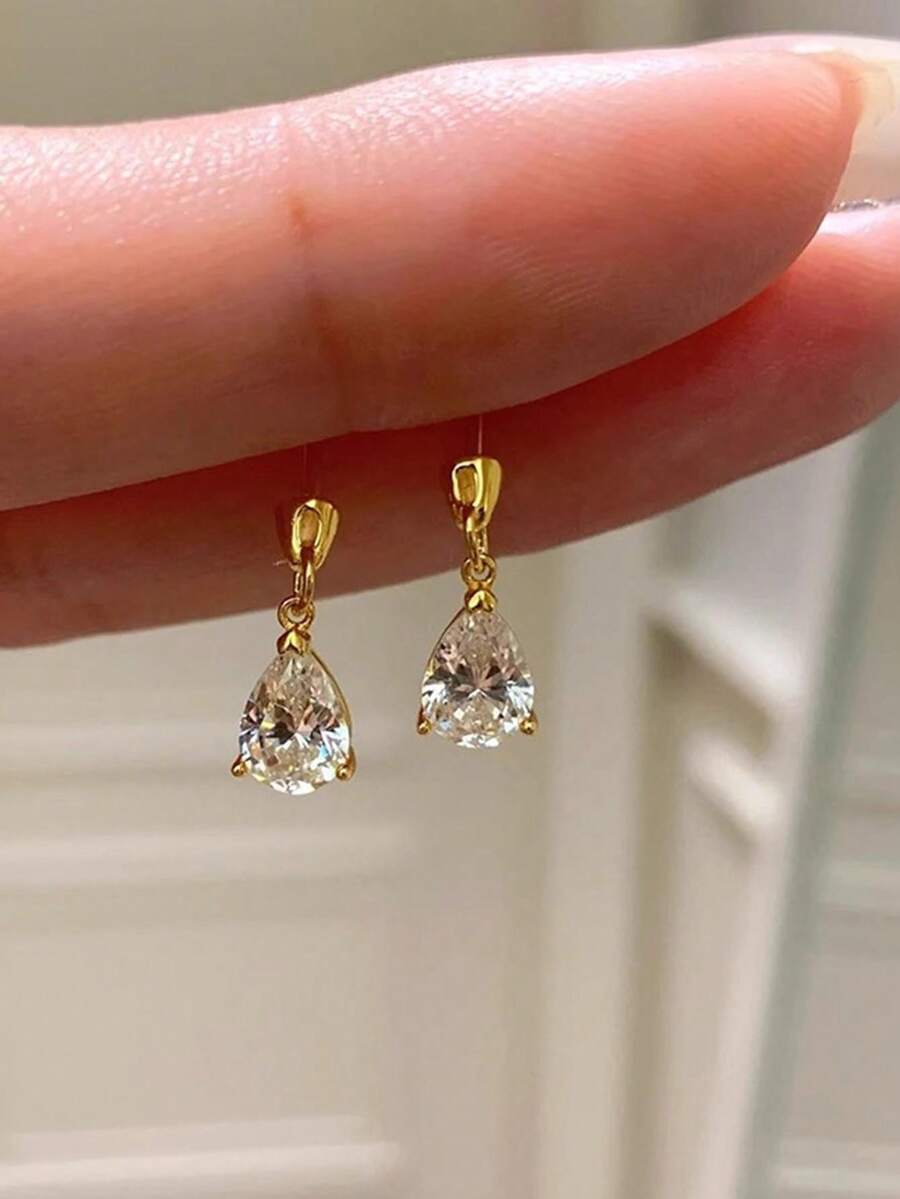 闪亮锆石水滴形吊坠耳环，时尚奢华的女士日常派对珠宝礼品 - 彩色 - 查看 1