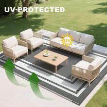 Outdoor Rugs 8x10 Waterproof Patios Plastic Straw Mats For Backyard, Porch, Deck, Balcony, Reversible, White - Tấm màu xám & trắng + 8' x 10' (Hình chữ nhật) - Xem 5