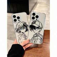 Detective Conan & Ai Haibara  17 Pro Max Case – Silicone Series For 14/16/13/12/15/11/Plus Full-Coverage Shockproof Clear Soft Shell, Minimalist Kid Style For XS Max - Granate - Ver 1