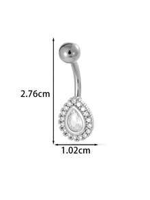 1pc Elegant Copper Zirconia Heart & Wing Shaped Belly Button Ring, Stainless Steel Bar Body Piercing Jewelry