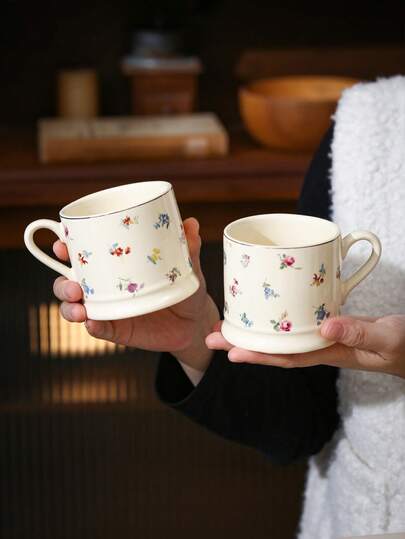 1 pezzo Tazza da caffè in ceramica beige con fiori, bordo dorato, tazza da colazione delicata con fiori, tazza da tè pomeridiano, adatta per caffetterie e ristoranti di lusso, regalo per la festa della mamma