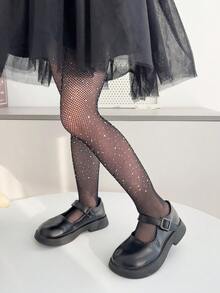 1/2/3双装女童水晶装饰渔网袜，透气柔软舒适闪亮舞蹈袜，适合舞台表演、生日派对、节日礼物、情人节装扮和日常穿着 - 黑色 - 查看 3