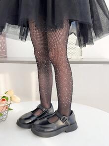 1/2/3双装女童水晶装饰渔网袜，透气柔软舒适闪亮舞蹈袜，适合舞台表演、生日派对、节日礼物、情人节装扮和日常穿着 - 黑色 - 查看 9