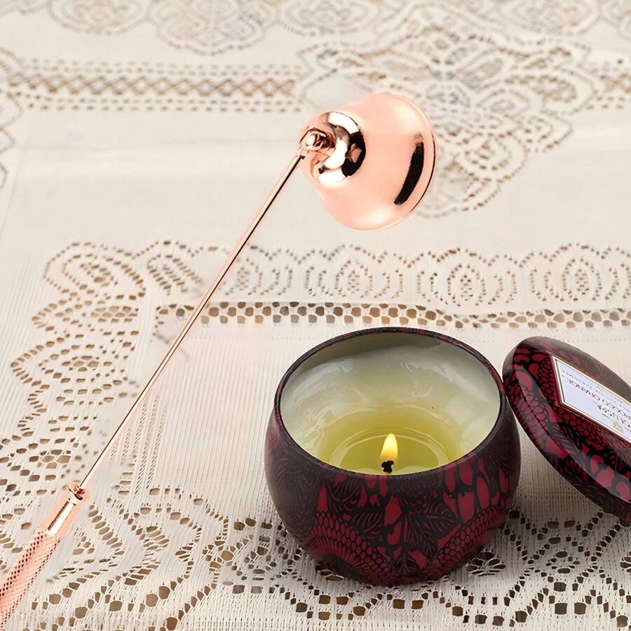 1PC Rose Golden Bell Shape Candle Extinguisher With A Long Handle, Stainless Steel Candle Snuffer Stainless SteelCandle Tools Accessories Candle Buffer Wax Candle Extinguisher With Handle Candlestick Candle Wicks Flame For Candle Lovers, Gift, Everyday Use, Putting Out Extinguish Candle Wicks Flame Safely Sweet Water Decor Black Candle Snuffer - Multicolor - View 1
