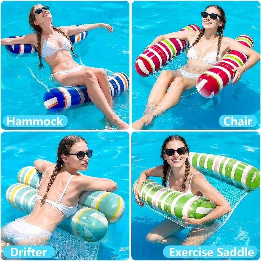 Meegoo Adult Pool Floats Inflatable Water Hammock Beach Vacation Essentials for Pool Lake or Summer Parties - Paquete de 6 - Ver 1