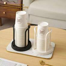 2pcs Plastic Paper Cup Holder, Black And White, Disposable Cup Organizer Rack, Bathroom Cup Holder, Countertop Coffee Cup Storage Rack, Toothbrush Cup Holder, Holds 5oz Paper Cups - Black - View 5