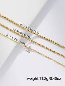 Nooxian Set de 3 tobilleras para mujer, estilo apilado bohemio para verano y playa, con trébol incrustado de cobre y circonita, cadena plana dorada electrochapada brillante, y cadena hueca delgada multicapa como accesorio de regalo - Amarillo Oro - Ver 5