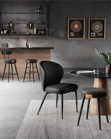 VASAGLE EKHO - Juego de 2 taburetes de Bar con Altura de mostrador, taburetes de encimera de Cocina, taburetes Modernos de Mediados de Siglo, taburetes de mostrador sin Respaldo de 63 - Negro (Negro tinta) - Ver 1