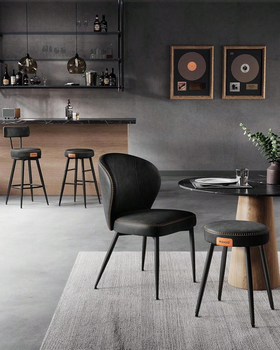 VASAGLE EKHO - Juego de 2 taburetes de Bar con Altura de mostrador, taburetes de encimera de Cocina, taburetes Modernos de Mediados de Siglo, taburetes de mostrador sin Respaldo de 63 - Negro (Negro tinta) - Ver 1