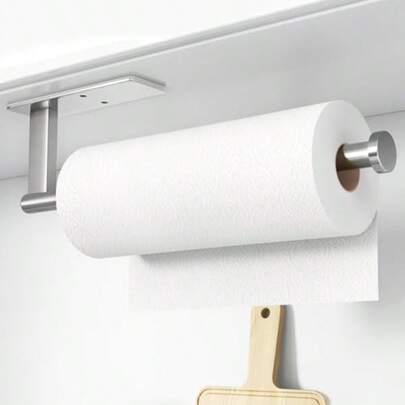 Soporte para toallas de papel debajo del gabinete soporte de pared de acero inoxidable autoadhesivo o perforante toallero plateado para organización y almacenamiento de cocina soporte para rollos de papel de cocina