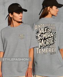 Valley Of The Shadow Of Death T-Shirt Jesus God Religion Bible Verse Psalm 23:4 100% Cotton Shirt Unisex Blouse - 灰色 - 查看 3