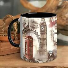 1个11盎司可重复使用咖啡杯，仅限手洗，伦敦设计，饰有大本钟和红色电话亭图案，是送给茶和热巧克力爱好者的完美礼物，具有标志性设计的旅行纪念品，经久耐用的饮水用具 - 顏色1pc - 查看 9