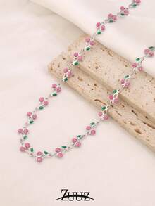 1件时尚不锈钢樱桃吊坠项链，手工水果链项链，女士珠宝礼品 - 項鍊 - 查看 16