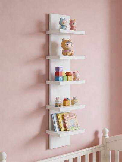五层壁挂式储物架，白色立式置物架，适用于婴儿房收纳，悬浮式置物架，装饰性壁挂式塔式收纳架，适用于家庭、卧室、客厅、办公室