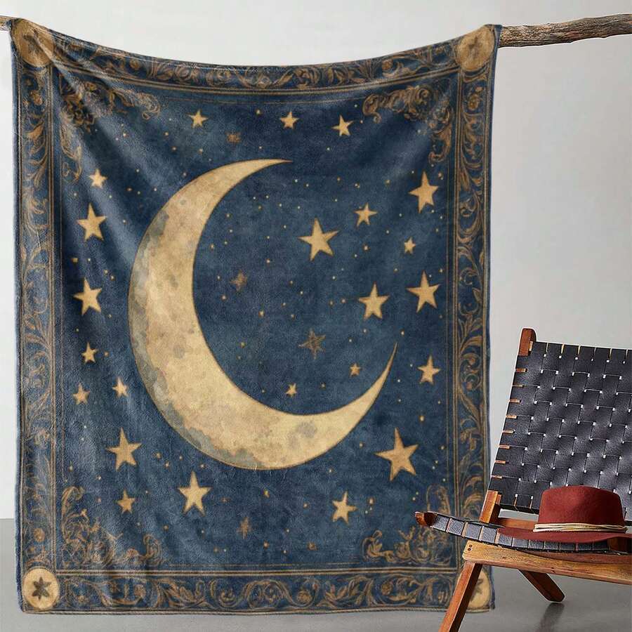 Retro Moon, Star And Sun Printed Blanket,Super Soft Flannel Printed Blanket,As Birthday Gifts, Family, Wedding, Souvenir Blankets, Polyester Blankets Suitable For All Seasons, Washable, Machine Washable, Lightweight, Breathable, Comfortable, Warm, Unique, 280gsm For Him, Her Personalized Ideal Gifts For Her, Him, Family, Boyfriend, Girlfriend, Father, Family, Mother, Lover, Daughter, Son, Grandfather, Grandmother, Teacher,Doctor, Nurse,Friend, Classmate, Pet. Perfect Nap, Camping, Travel, Home, Daily Life, Office Decoration, Birthday, Anniversary, Valentine's Day, Thanksgiving, Graduation Season,Christmas, Halloween, Mother's Day, Father's Day, Wedding, New Year Gifts ,Sofa,Bed,Car,Bedroom,Living Room,Office, Outdoor Camping, Beach,Wall Decoration - 多色12 - 查看 1
