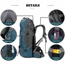 Bseash 60L Waterproof Hiking Camping Backpack With Rain Cover Large Outdoor Sport Travel Daypack Rucksack For Climbing - 藍綠色 - 查看 4